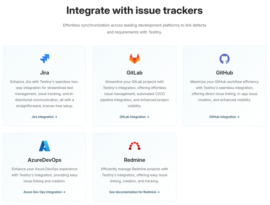 Testiny trackers integrations